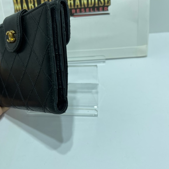Chanel Quilted double flap wallet  in black lambskin leather. - Picture 16 of 16